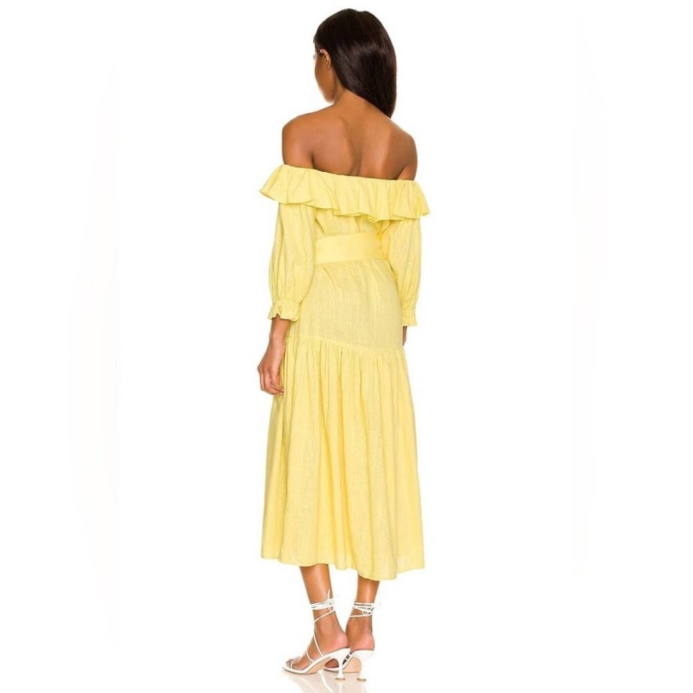 NWT Elliatt Revolve yellow linen blend Beatrice off shoulder dress - Picture 4 of 7